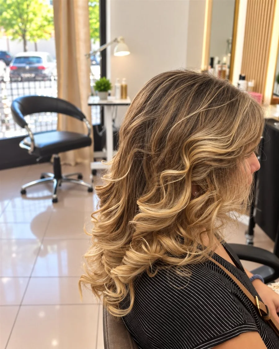 Melena con mechas rubias y ondas